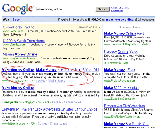 Make Money Online with a 13-year old #1 in Google